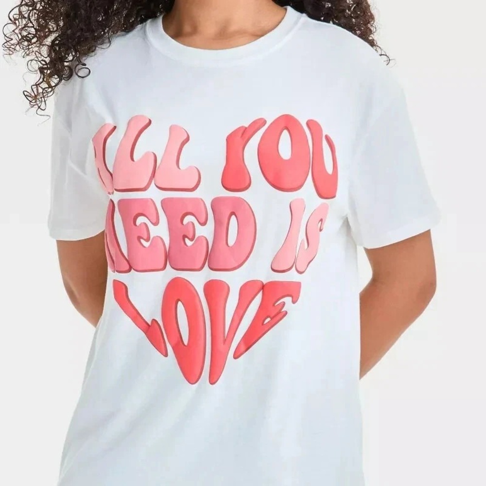 The Beatles Girls Size S All You Need Is Love White Graphic T-Shirt Oversized NW